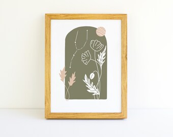 Taurus Zodiac Art Print: Botanical Astrology Decor (8x10) (Digital Download)