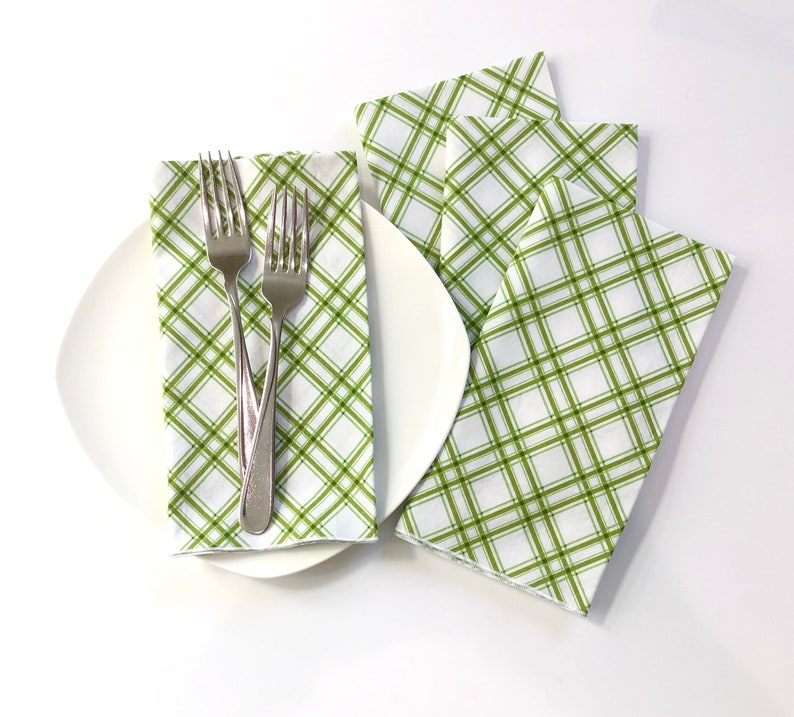 Plaid Cloth Napkins Set of Four Green Plaid Napkins Etsy