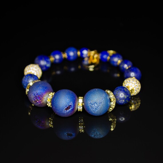Dark Blue Agate Bracelet Jewelry Gift for Women Gemstone