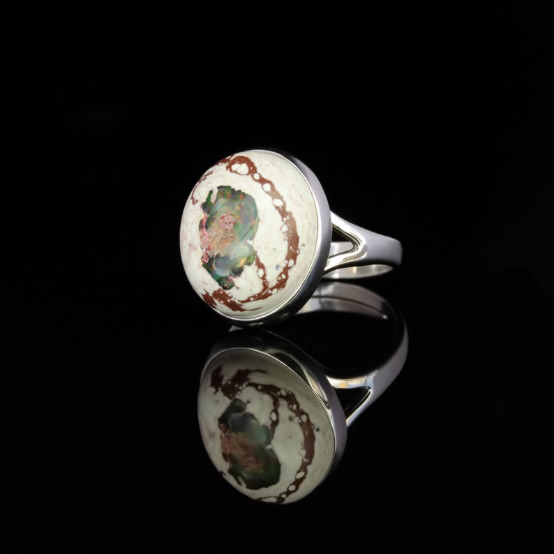 Birthday jewelry gift with birthstone october \u0421ocktail ring Mexican fire opal adjustable sterling silver ring for women or men