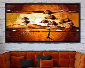 African Savanna Sunset: Digital Scenic Wall Art | African Decor | Modern Living Room Art | Nature Landscape Print by NICHECANVAS