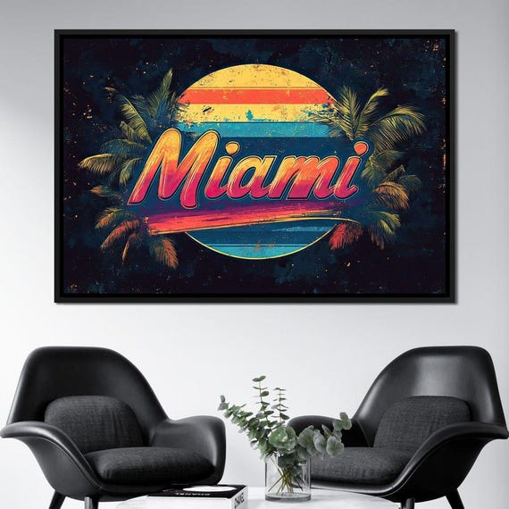 アート・デザイン・音楽 BIG47 MIAMI CRISIS Miami Sunset Retro Vibes: Colorful Urban Home Decor | Beach Art
