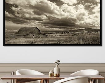Farmland Prairie: Rustic Barn, Country Home Decor, Black and White