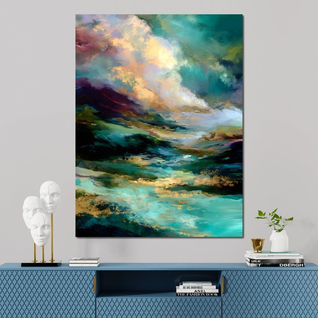 Aurora Tides of Golden Drift: Abstract Ocean Home Decor | Gold