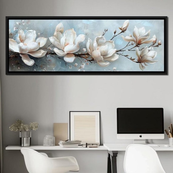 Blossoming Serenity Breeze: Serene Wall Art | Floral Artwork | Tranquil Decor | White Flowers | Living Room Art by NICHECANVAS.
