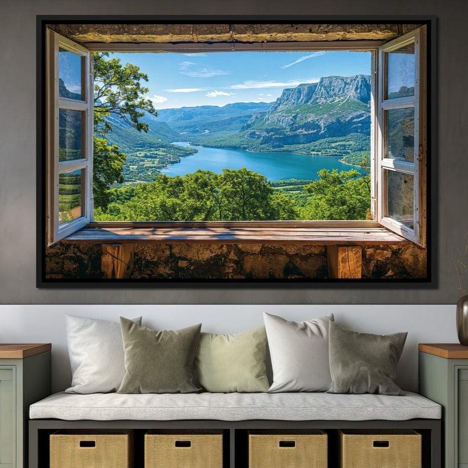Serenity Vista Panorama: Scenic Mountain Nature Wall Art | Calm Home Decor | Relaxing Landscape Window View by NICHECANVAS