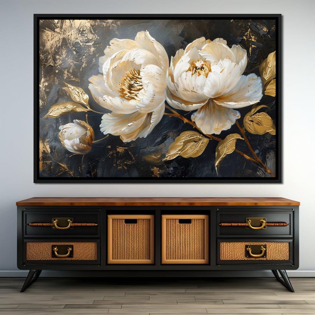 Golden Petals Impasto Wall Art