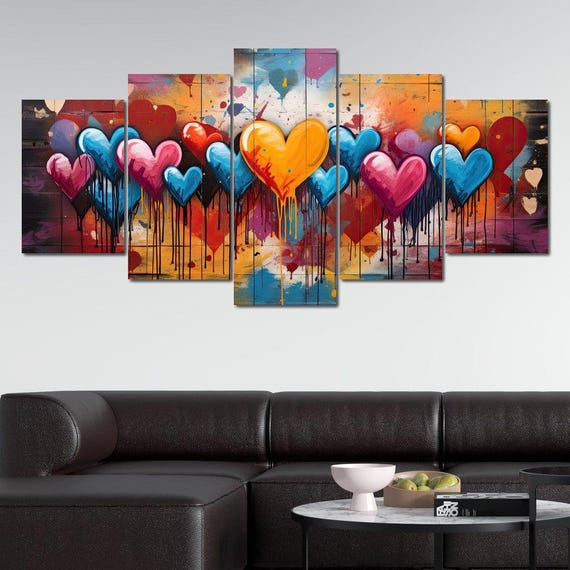 Dripping Spectrum of Love: Colorful Hearts Wall Art | Contemporary