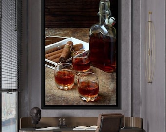 Charutos e conhaque: arte de parede, decoração para casa, uísque e charutos, decoração rústica, atmosfera aconchegante, presente masculino, álcool por NICHECANVAS