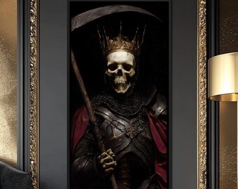 King of Bone and Shadow Reign: Gothic Wohndekor | Sensenmann Kunst | Dark Fantasy Leinwand Schädel von NICHECANVAS