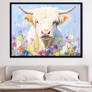Highland Cattle Wildflowers: Rustic Farmhouse & Floral Home Decor | Vibrant Nature Wall Art | Cow Lover Gift by NICHECANVAS