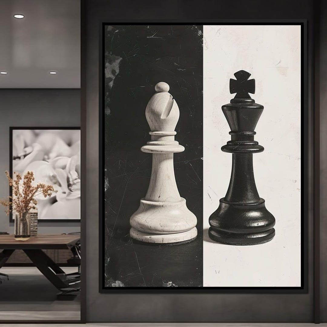 Black and White Chess Encounter: Modern Wall Art | Home Decor ...