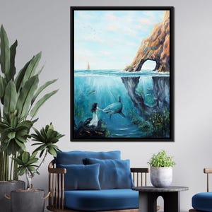 Zwemmen met de haai: kunst in oceaanscènes | Decoratie zeedieren | Fantasieschilderij | Muurkunst met zeeavontuur van NICHECANVAS