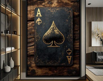 Ace of Spades: Playing Card Wall Art | Black and Gold Home Decor | Vintage Card Game Print | Modern Wall Canvas by NICHECANVAS