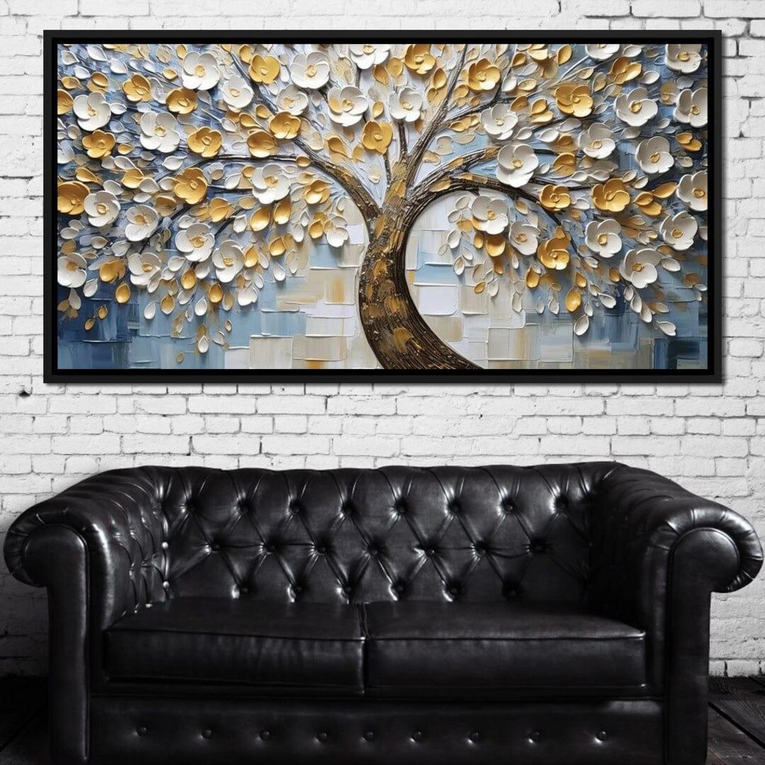 Ivory Golden Petal Melodies: Elegant Home Decor | Floral Abstract