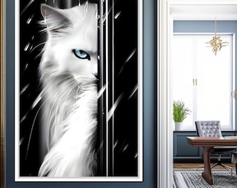 Feline Elegance in Monochrome: Cat Portrait Wall Art | Black and White Cat Decor | Minimalist Home Decor by NICHECANVAS