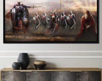 Knights Templar: Medieval Warriors Battle Scene | Crusader Historical Art | Knight Wall Decor | Home Decor by NICHECANVAS