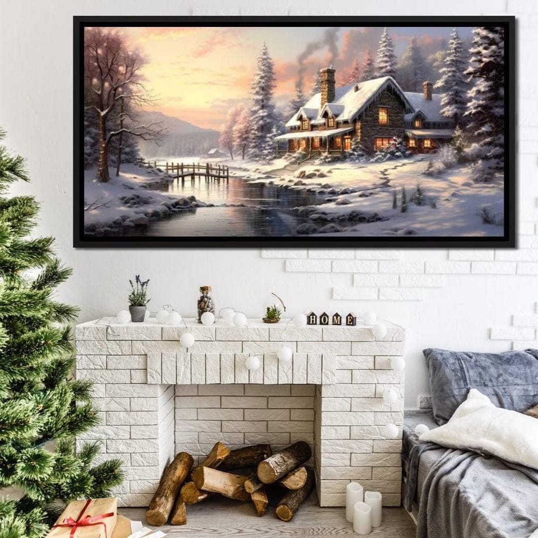 Christmas Cottage Home: Cozy Winter Scene | Rustic Wall Art | Holiday ...