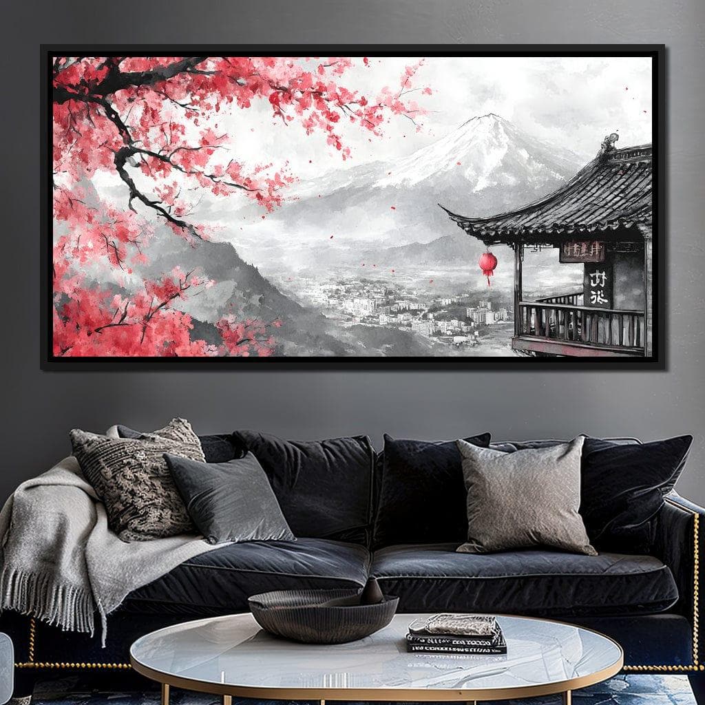 Cherry Blossom Landscape: Japanese Wall Art | Floral Painting