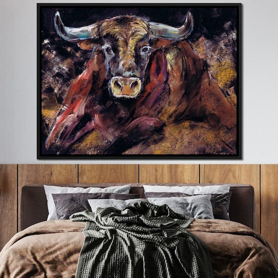 bull_tan_さん10-5-5 Brown Bull Charge: Rustic Farmhouse Bull Art Print | Animal