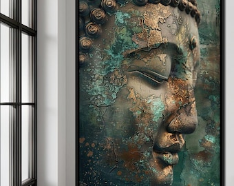 Erfgoed van de oude rust: boeddhakunst aan de muur | Meditatiemuurdecoratie | Rustiek esthetiek | Vreedzaam woondecoratie | Zen Living van NICHECANVAS