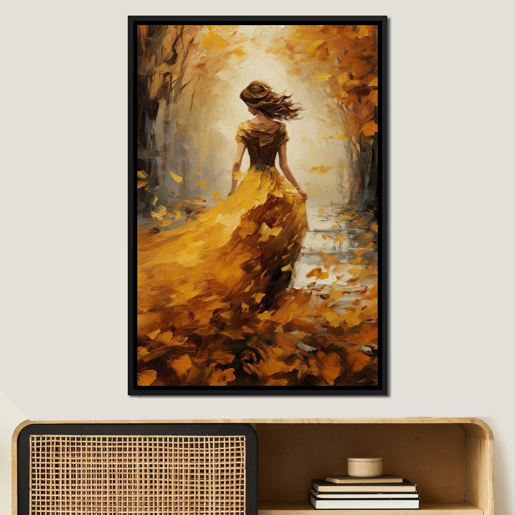 Amber Forest Promenade: Autumn Wall Decor | Golden Leaves Art