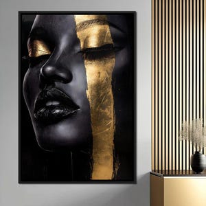 Golden Elegance Unveiled: Glamorous Home Decor | Black Gold Art | Fashion Portrait | Sophisticated Wall Art by NICHECANVAS