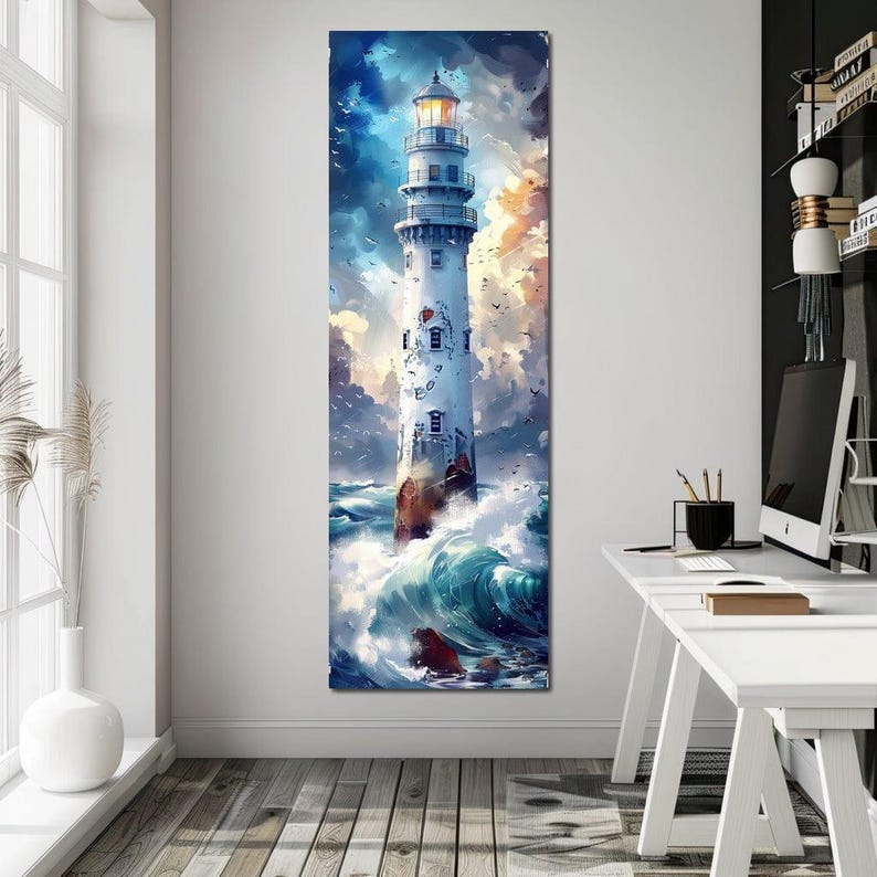 Lighthouse Beacon at Sea: Nautical Home Decor | Coastal Wall Art ...
