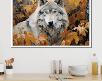 Autumnal Arctic Wolf: Animal Wall Art, Fall Colors, Wolf Portrait