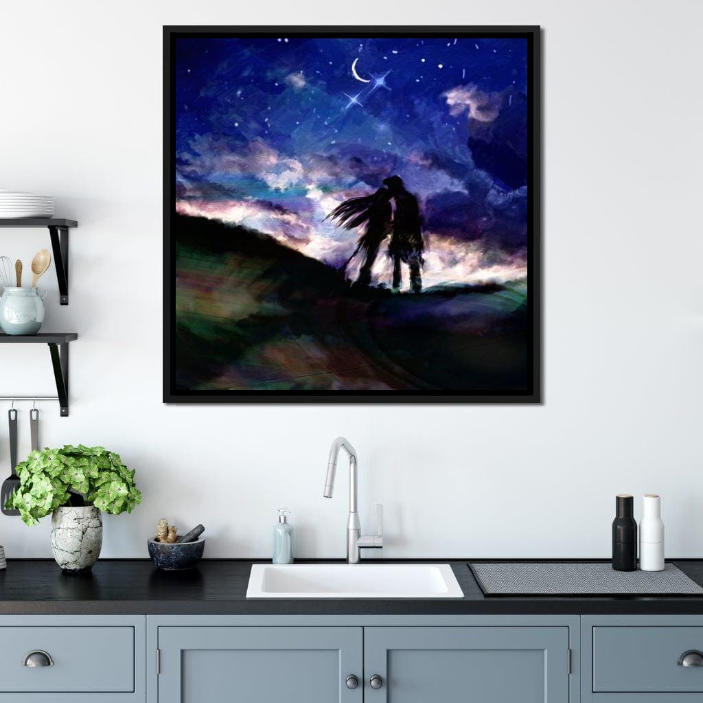 Kissing Under the Stars: Romantic Art | Starry Night Decor | Watercolor | Couple Silhouette | Night Sky Decor by NICHECANVAS