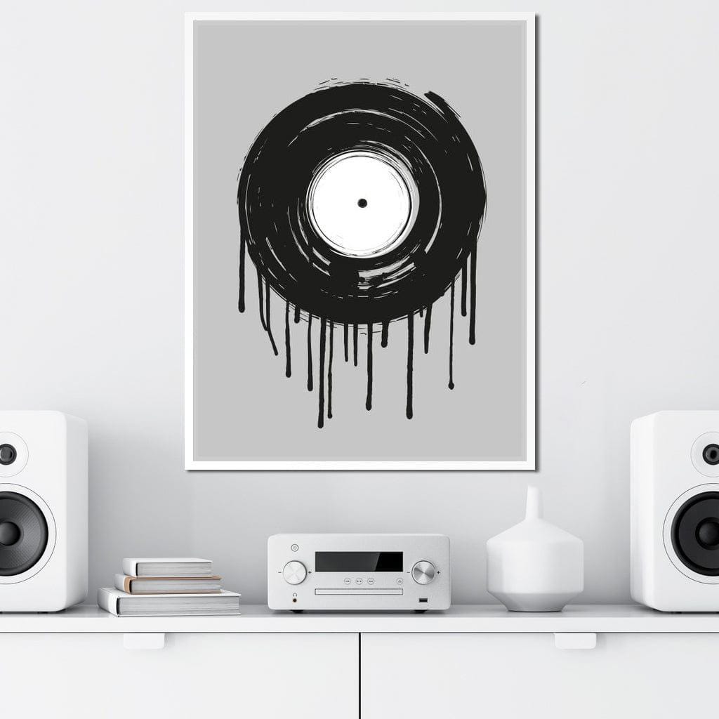 Vinyl Dripping: Music Decor | Black and White Wall Art | Abstract