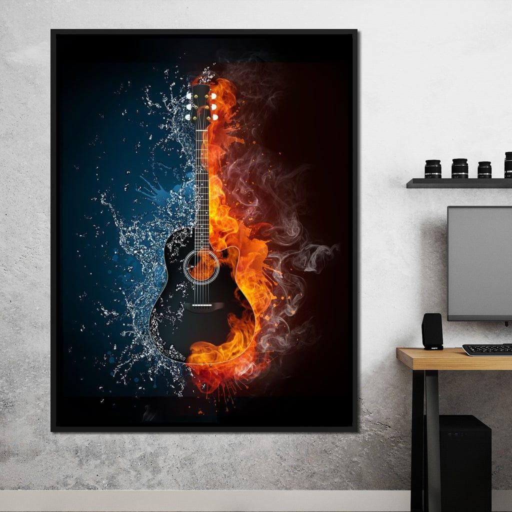 Fire & Water Guitar: Abstract Wall Art | Musical Artwork | Vibrant Flames and Water Decoration | Music Lover Gift by NICHECANVAS