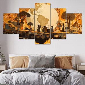Afrikaans landschap - Sakeem Gibbs: muurkunst met meerdere panelen | Warme kleuren | Bruin decor | Gele tinten | Natuurtafereel van NICHECANVAS