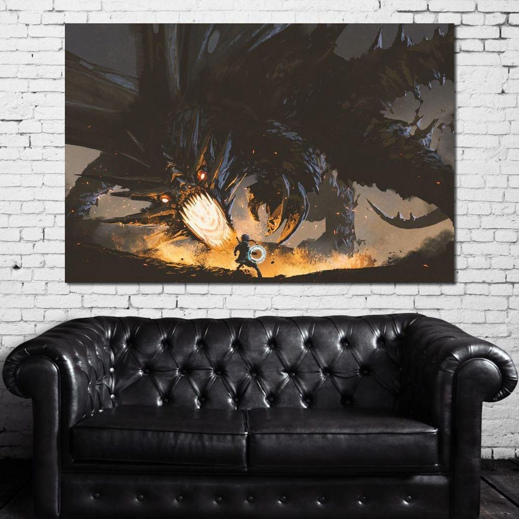 Dark Dragon Clash: Epic Battle Scene | Fantasy Wall Art | Mythical ...