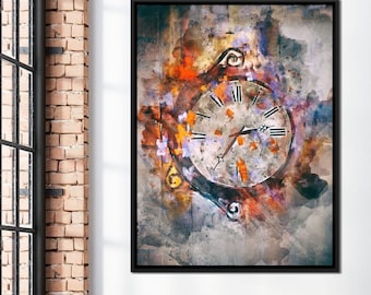 Time Clock: Colorful Abstract Wall Art | Psychedelic Watercolor Home Decor | Modern Artistic Timepiece for Living Room by NICHECANVAS