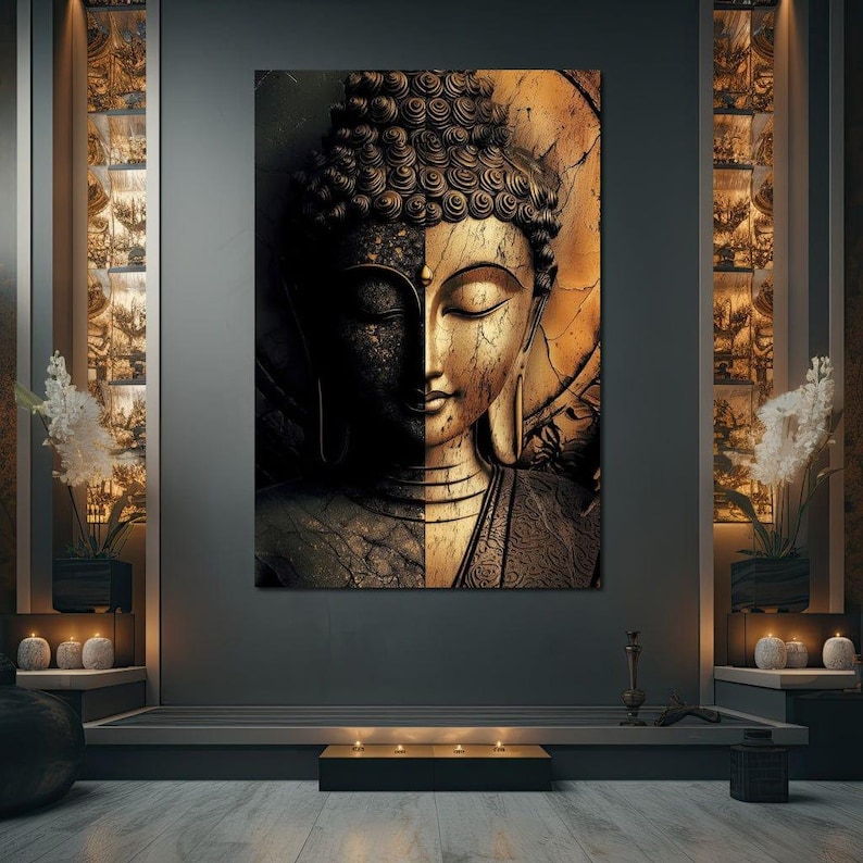 Harmony of Light and Shadow Buddha Canvas Print Zen Home Decor