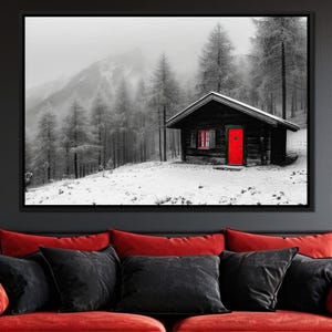 Cabin Solitude Winter Tale: Cozy Cabin Art | Snowy Landscape | Rustic Home Decor | Winter Scene | Serene Nature Art by NICHECANVAS