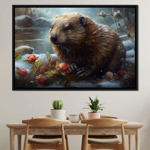 Winter Beaver: Animal Wall Art | Nature Themed Home Decor | Wildlife Photography | Snowy Landscape by NICHECANVAS