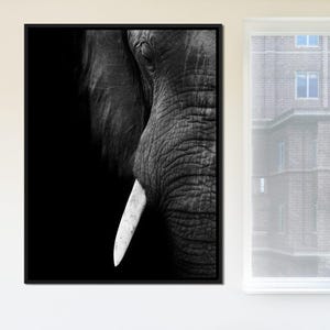 Black and White Elephant Close Up: Wildlife Photography | African Wildlife | Modern Wall Art | Elephant Decor by NICHECANVAS