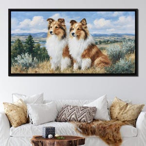 Pastoral Collie Duo Countryside Art | Rustic Home Decor | Dog Lovers Wall Art | Scenic Farmhouse Painting by NICHECANVAS