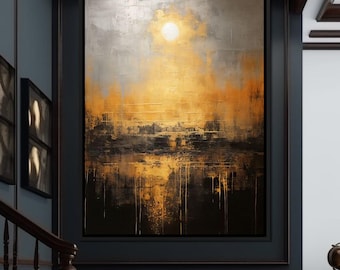 Romantic Gold-Flecked Atmosphere: Abstract Art | Black and Gold Wall Decor | Moody Modern Art | by NICHECANVAS
