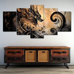 Der feurige Aufstieg des Drachen: Majestätische Fantasie-Wand-Kunst | Mutige Farben für Home Decor | Asiatisch Mythischer Drache von NICHECANVAS