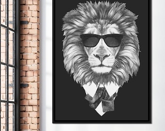 Dressed Up Lion: Stylish Animal Wall Art | Regal Lion in Suit | Fun Modern Decor | Trendy Gentleman Print | Unique Gift by NICHECANVAS