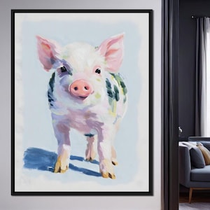 Farmhouse Pastel Piglet Charm: Cute Animal Wall Art | Home Decor | Rustic Country Whimsical Style by NICHECANVAS