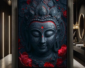 Buddha&#39;s Crimson Nirvana: Spiritual Wall Art | Zen Home Decor | Meditation Art | Asian Wall Art | Tranquil Vibes by NICHECANVAS