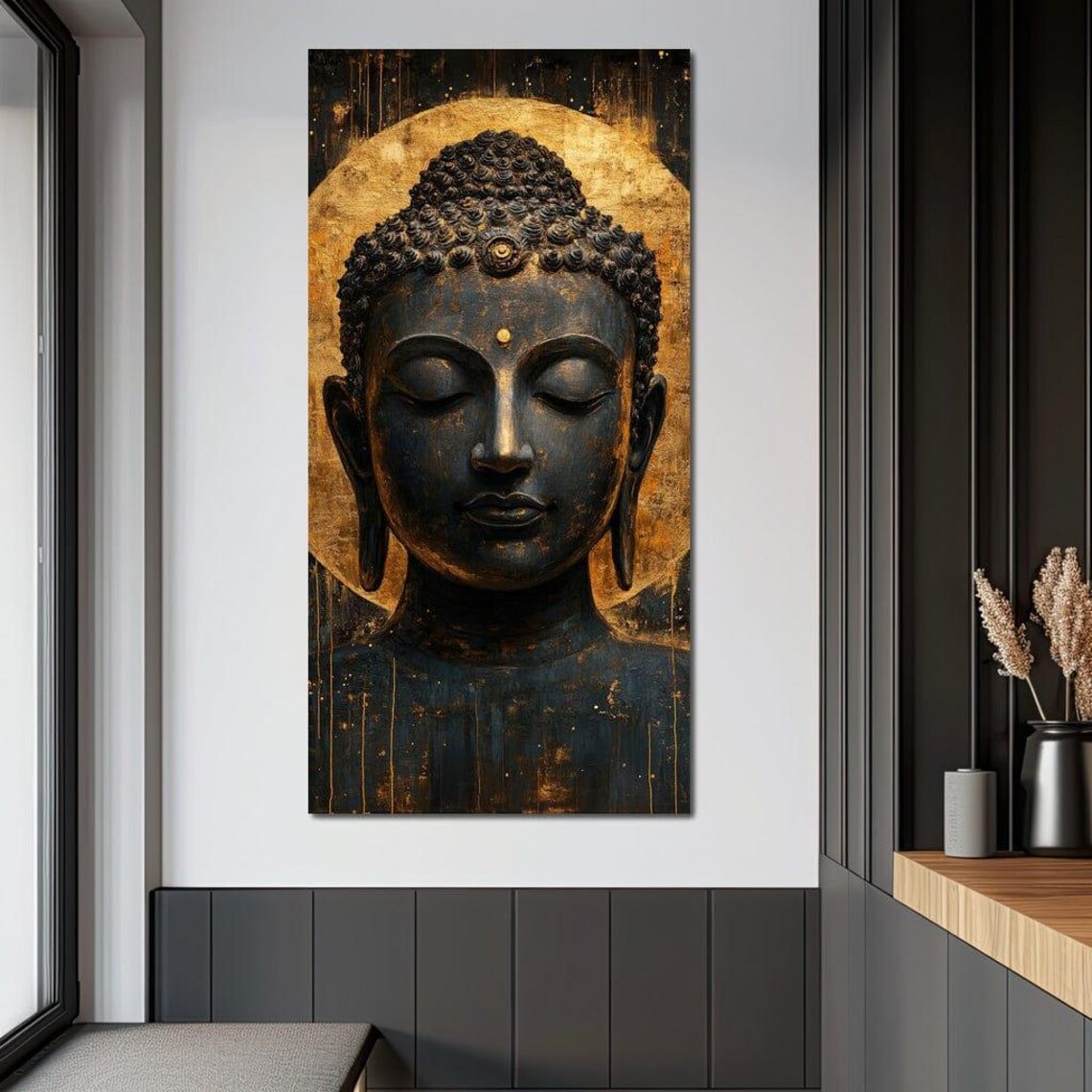 Golden Tranquil Buddha Portrait: Serene Zen Wall Art | Home Decor ...