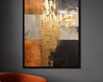 Eternal Golden Light: Abstract Gold Wall Decor | Modern Home Art | Warm Orange & Black | Luxury Beige Chic Design by NICHECANVAS