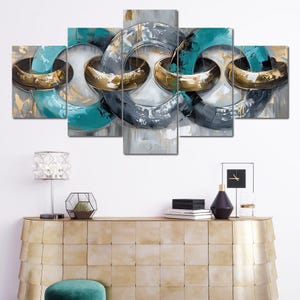 Aqua Gold Swirl Harmony: Abstract Home Decor | Modern Wall Art | Turquoise and Gold Accents | Luxury Circle Design by NICHECANVAS
