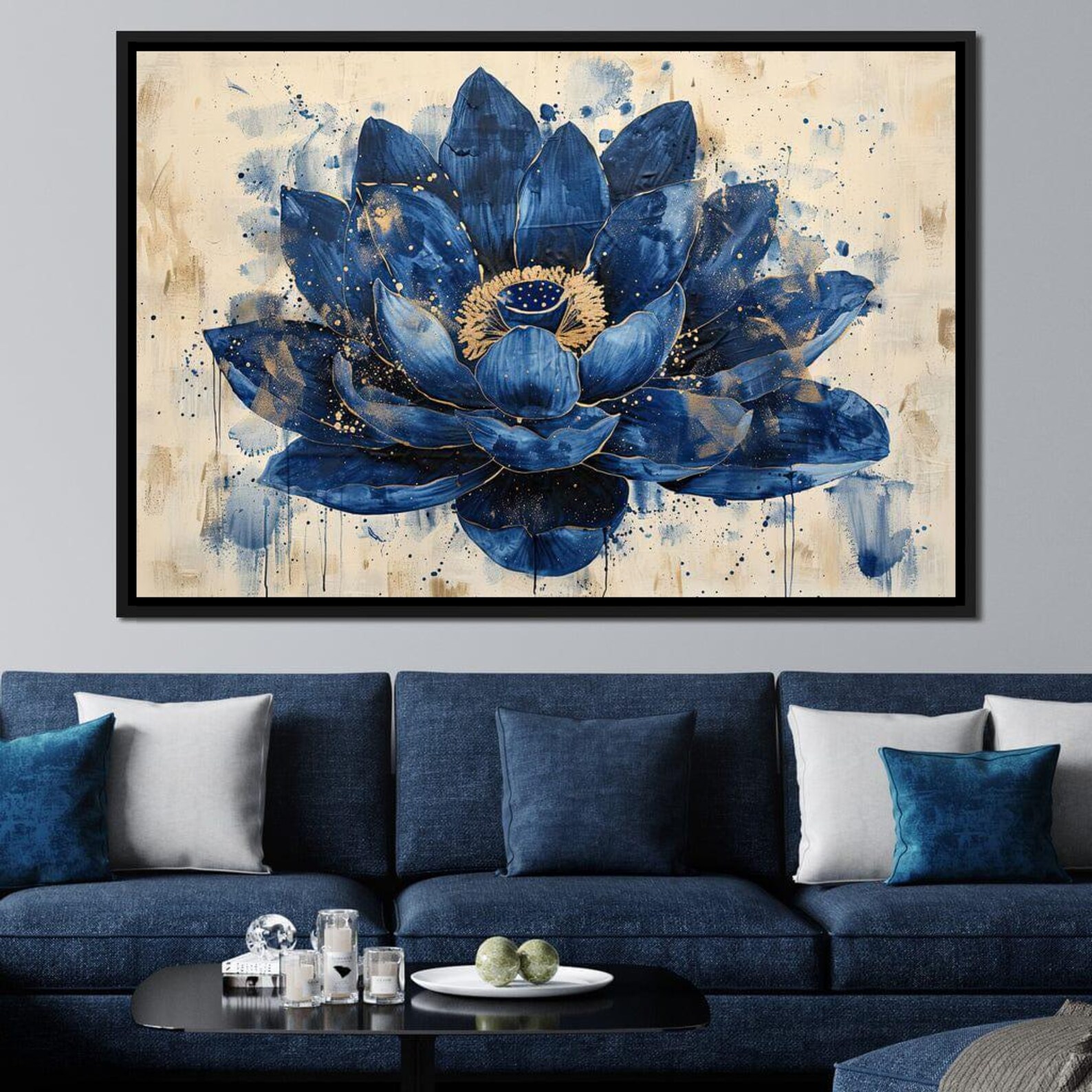 Sapphire Lotus Splendor: Blue Lotus Wall Art | Floral Modern Canvas ...