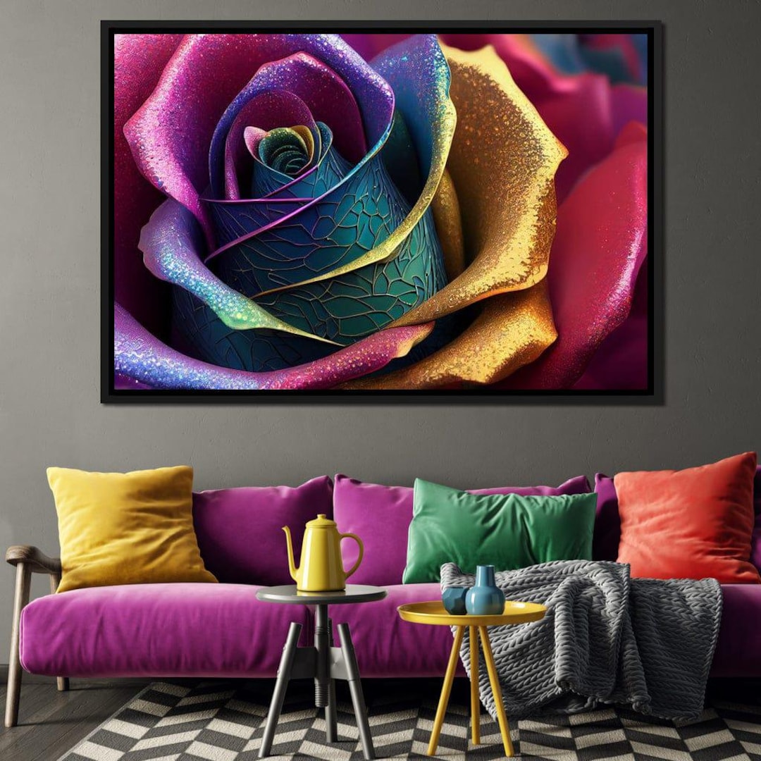 Multicolor Digital Flower: Vibrant Floral Wall Art | Rainbow Rose Print ...